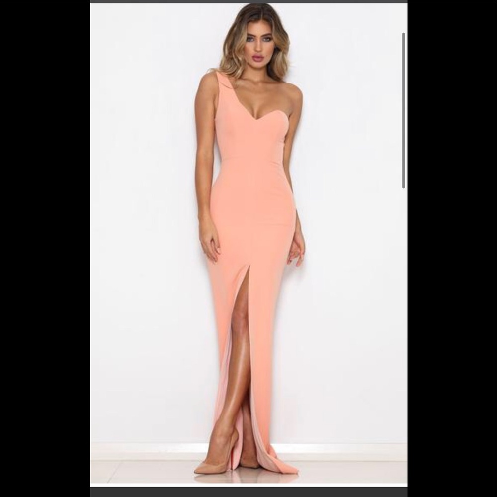Abyss by Abby soft coral full length formal dress